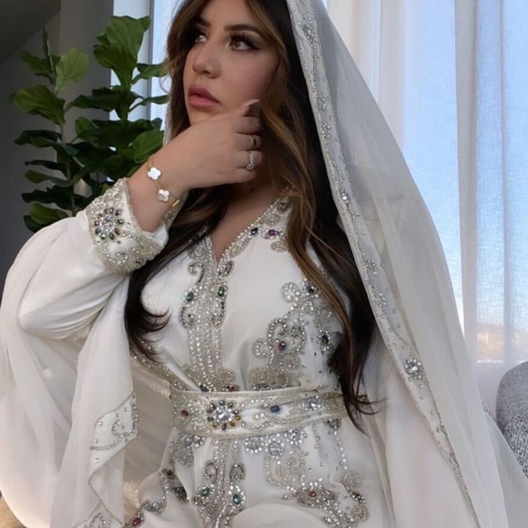 Dubai Moroccan Kaftan Arabic Abaya Maxi Hand Beaded Caftan Farasha Floor Length - Picture 3 of 10